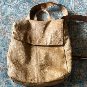 Embossed Tan Leather Backpack